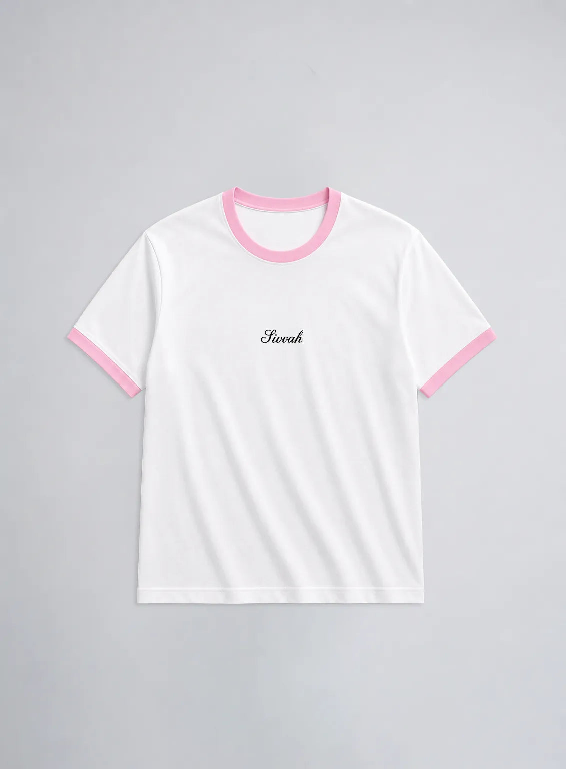 Ringer T-Shirt – Baby Pink & White