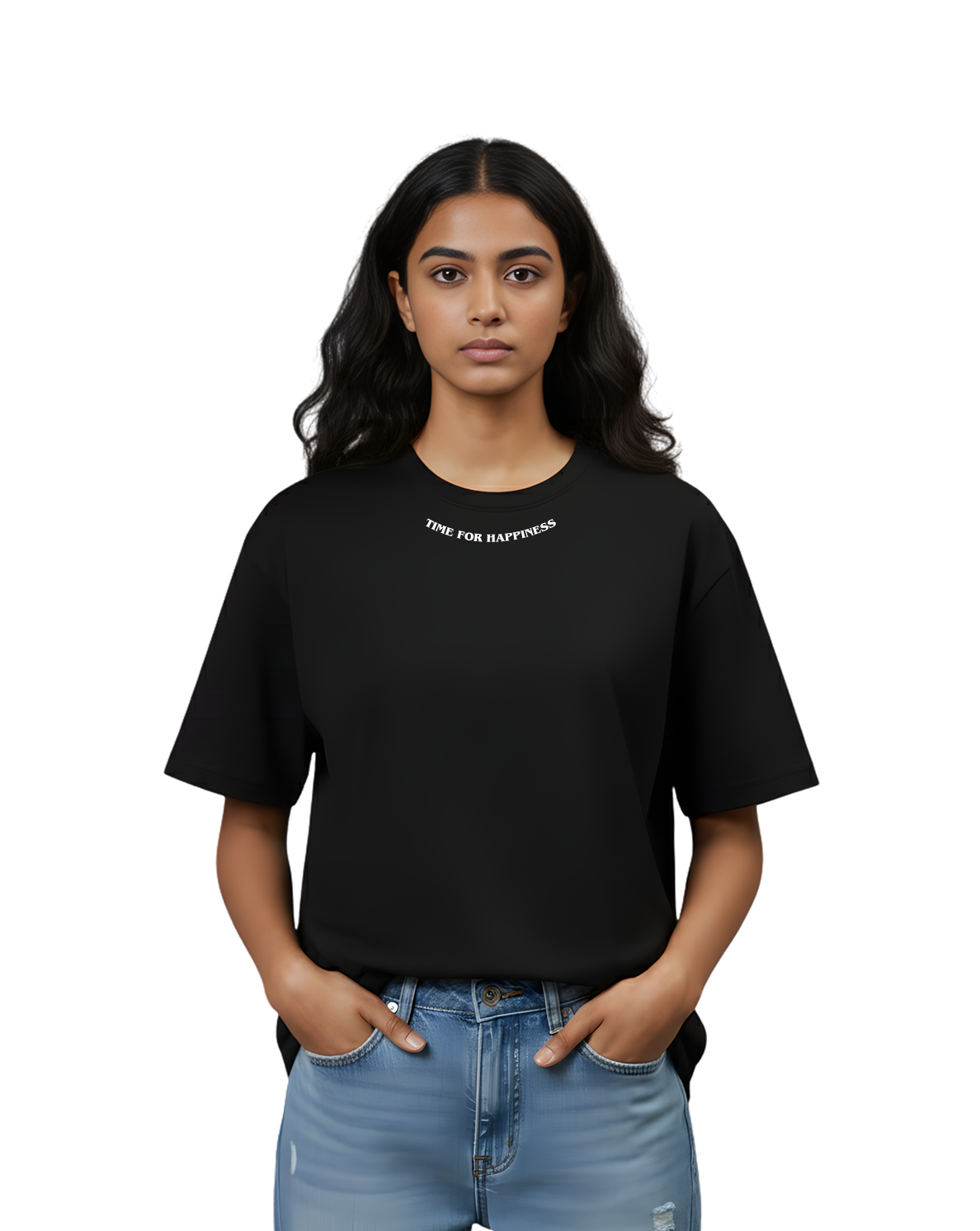 Time for Happiness – Minimal Black Oversized T-Shirt