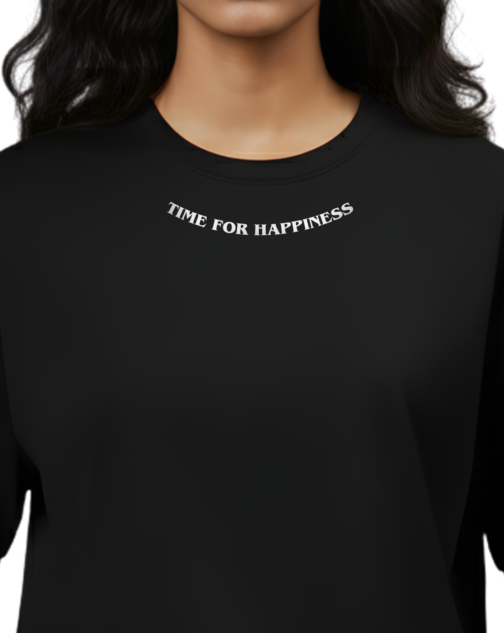 Time for Happiness – Minimal Black Oversized T-Shirt