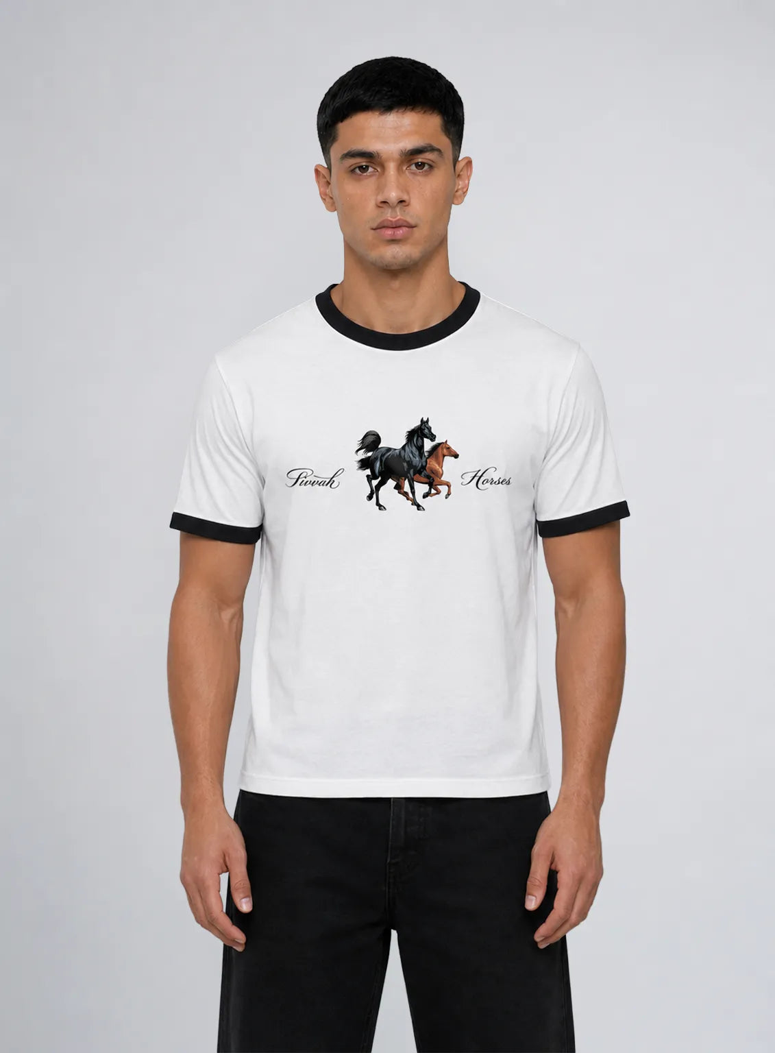 Ringer T-Shirt – White Black | Horses Edition