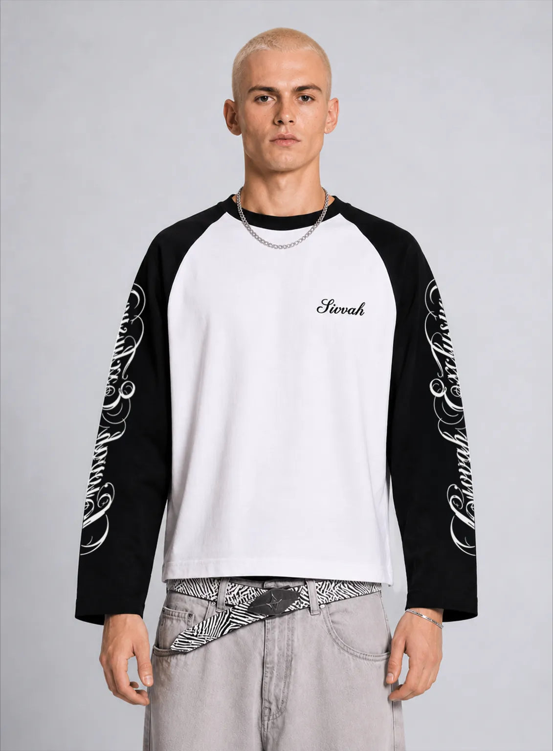 Graphic Raglan Long Sleeve Tshirt - Black