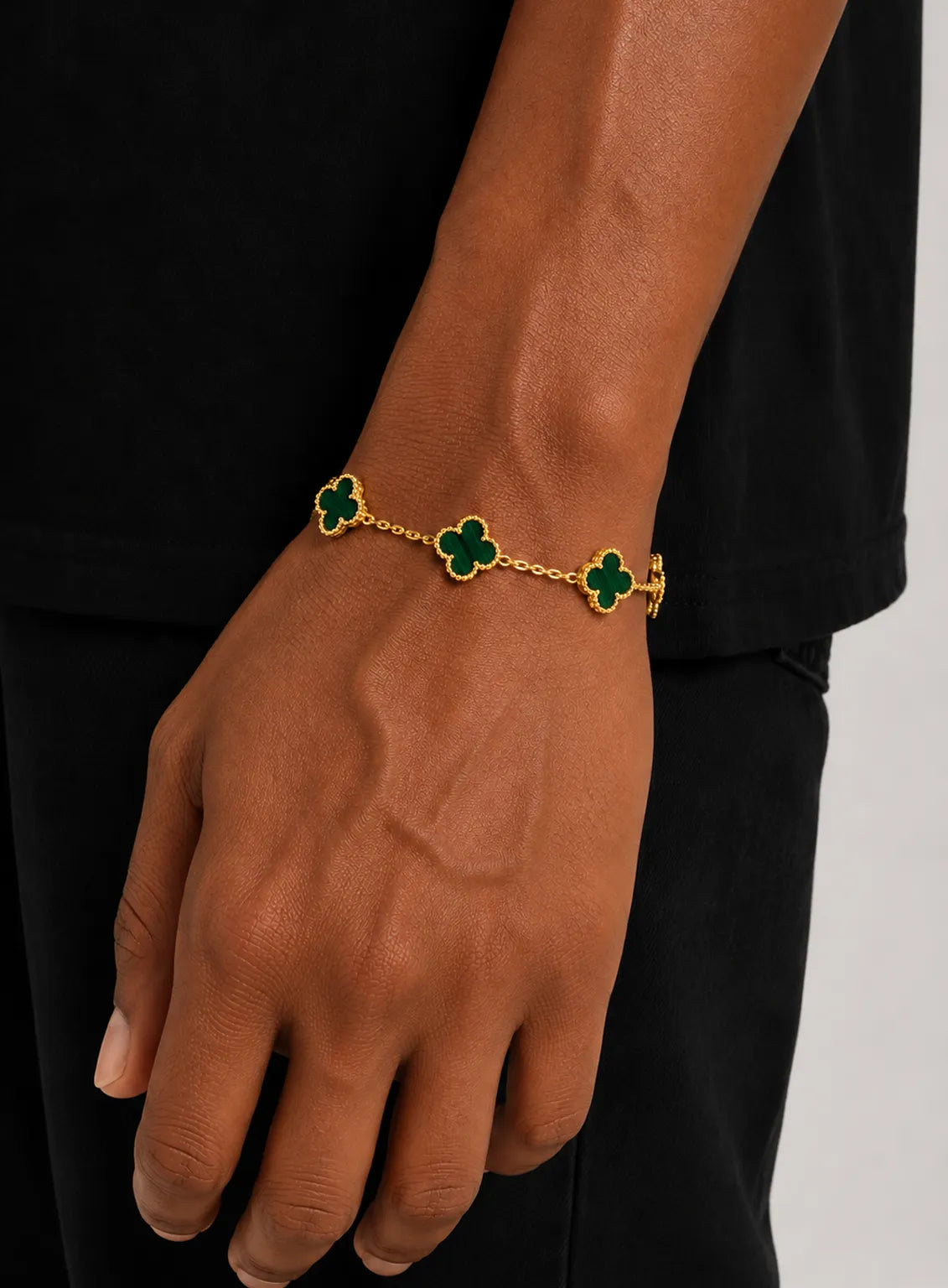 Emerald Green Clover Gold Bracelet