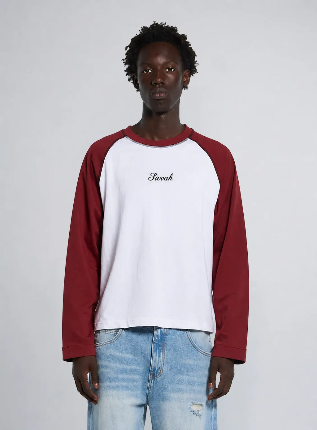 Raglan Long Sleeve T-Shirt – White & Maroon