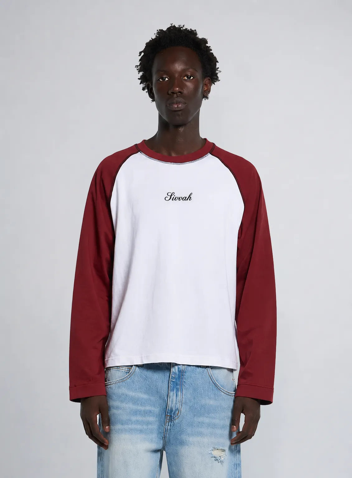 Raglan Long Sleeve T-Shirt – White & Maroon