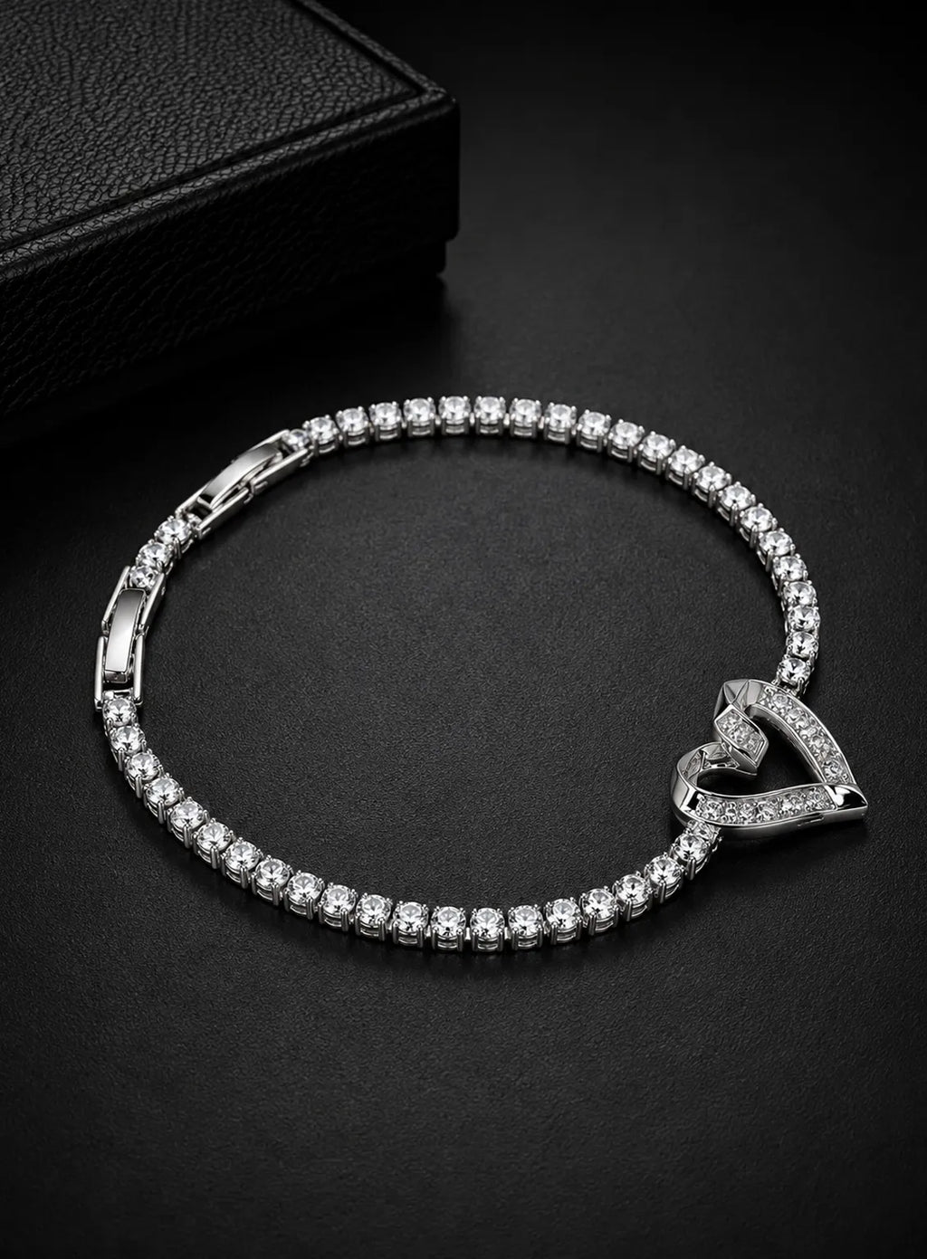 Silver Heart Crystal Tennis Bracelet