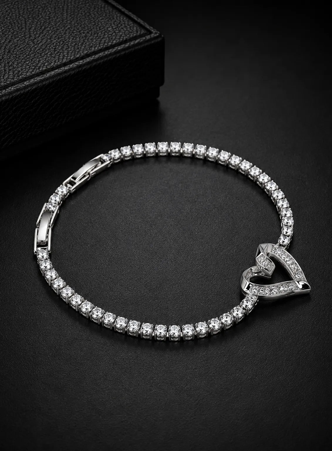 Silver Heart Crystal Tennis Bracelet