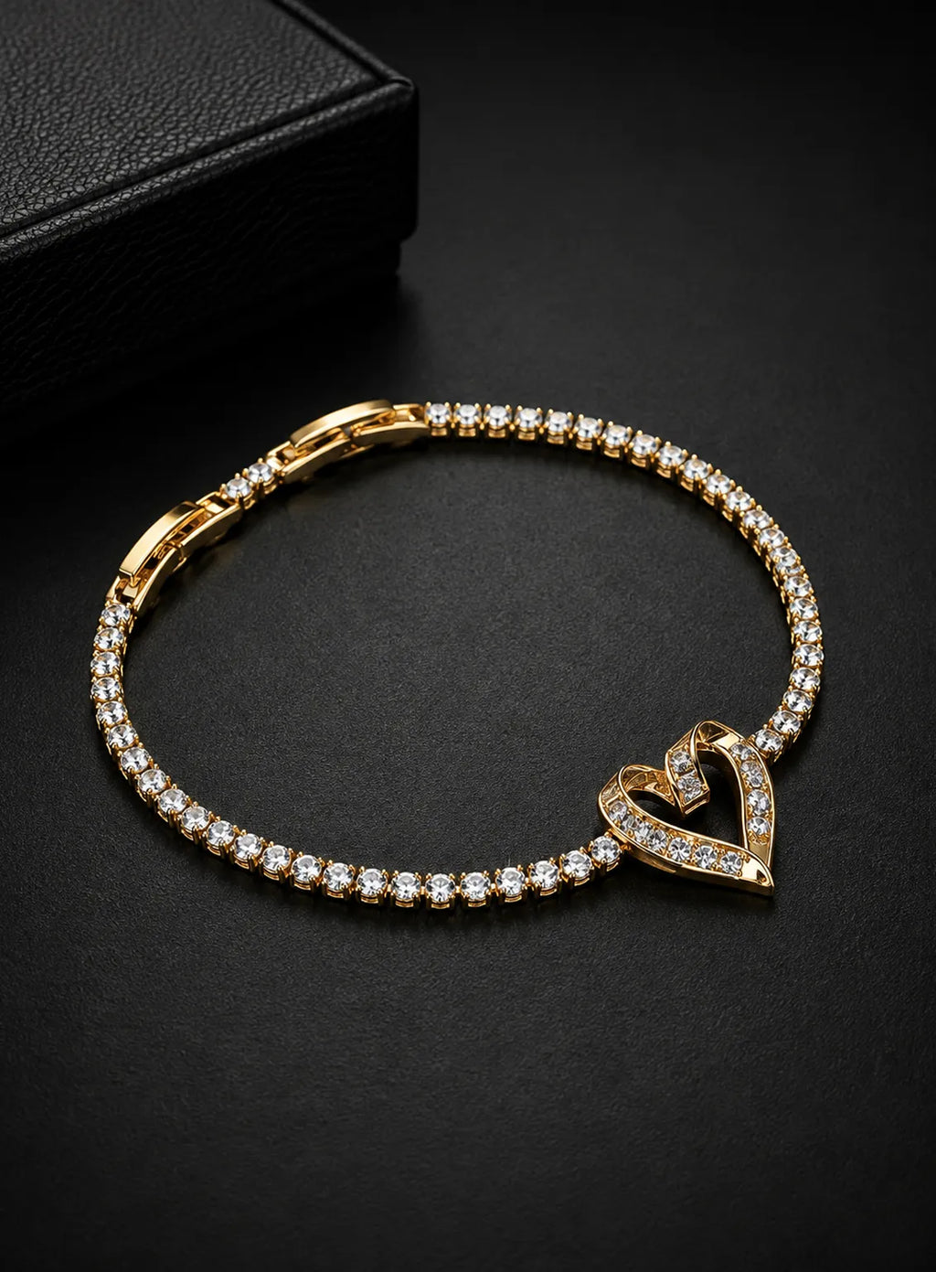 Golden Heart Crystal Tennis Bracelet