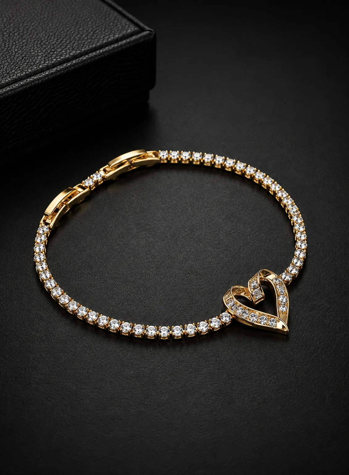 Golden Heart Crystal Tennis Bracelet