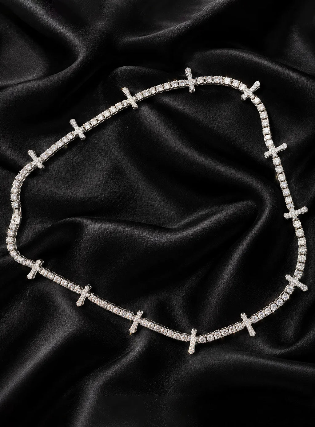 Crystal Cross Silver Tennis Necklace