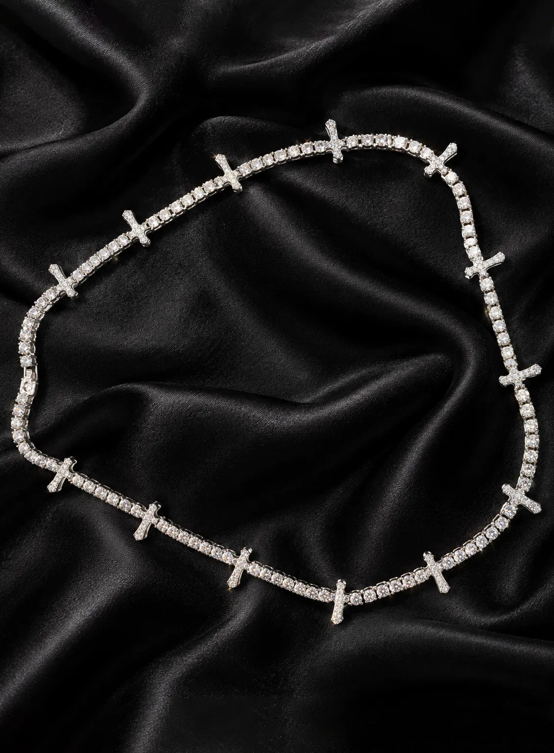 Crystal Cross Silver Tennis Necklace