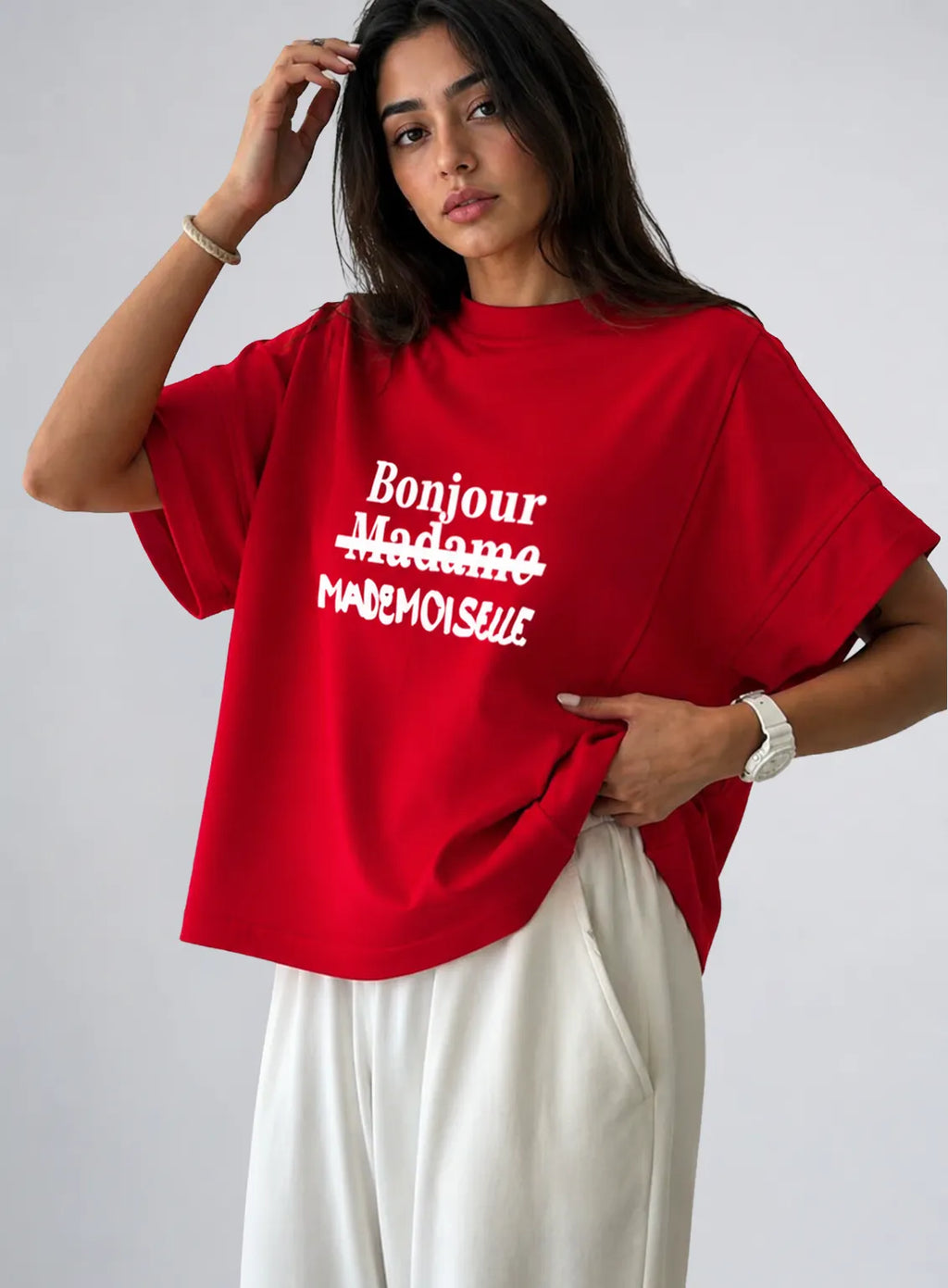 Bonjour Oversized Tee – Red