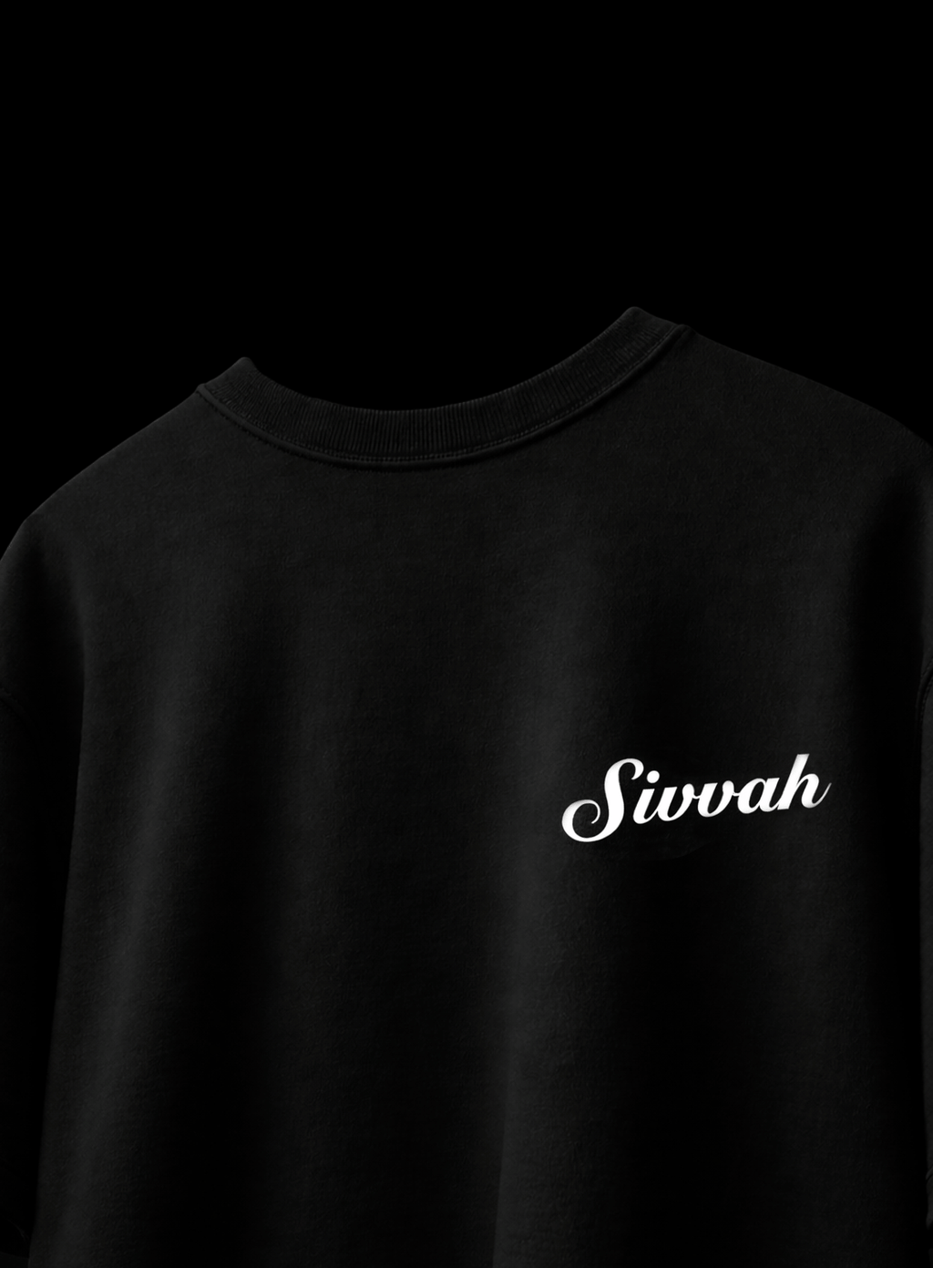 Black sweatshirt with 'Sivvah' text on a black background