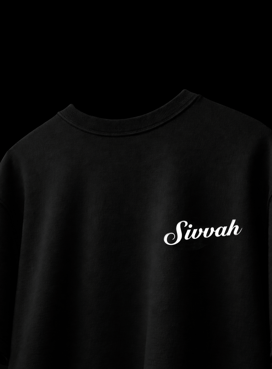 Black sweatshirt with 'Sivvah' text on a black background