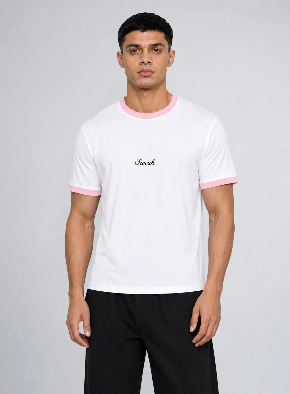 Ringer T-Shirt – Baby Pink & White