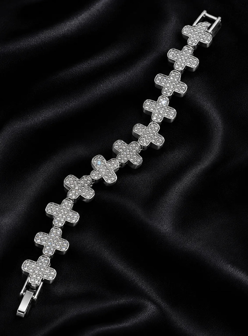 Silver Crystal Cross Link Bracelet