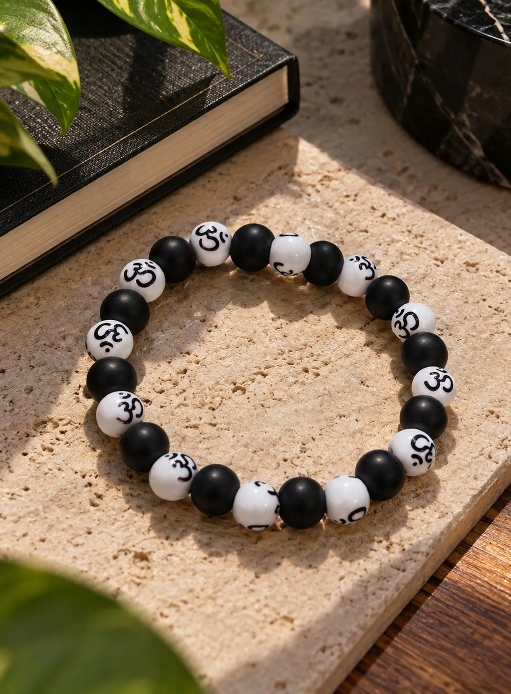 White & Black Om Bracelet