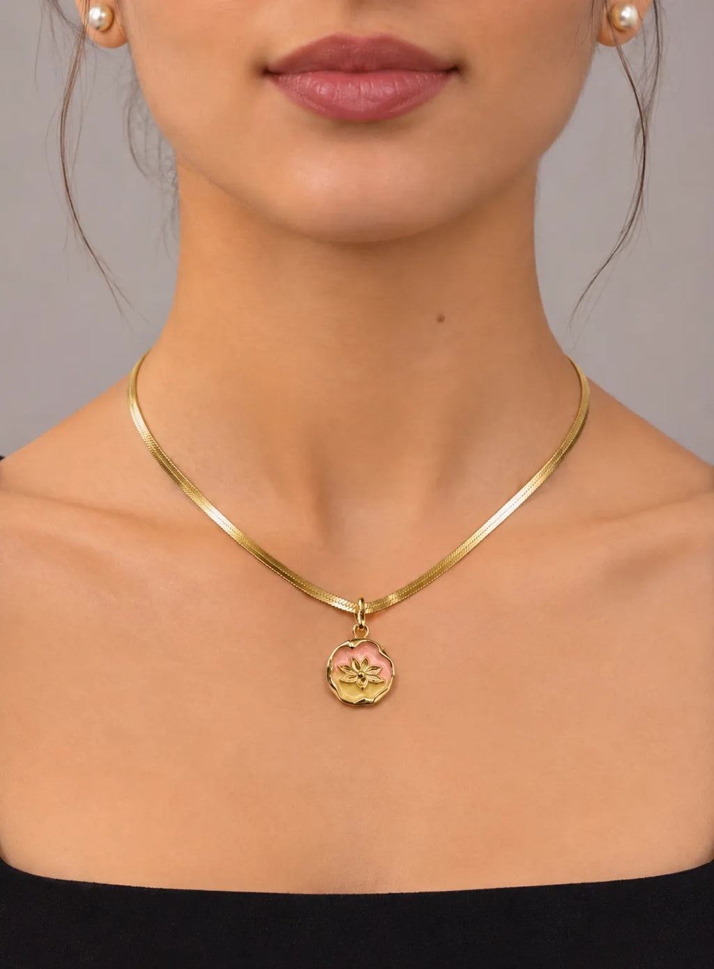 Gold Floral Enamel Pendant