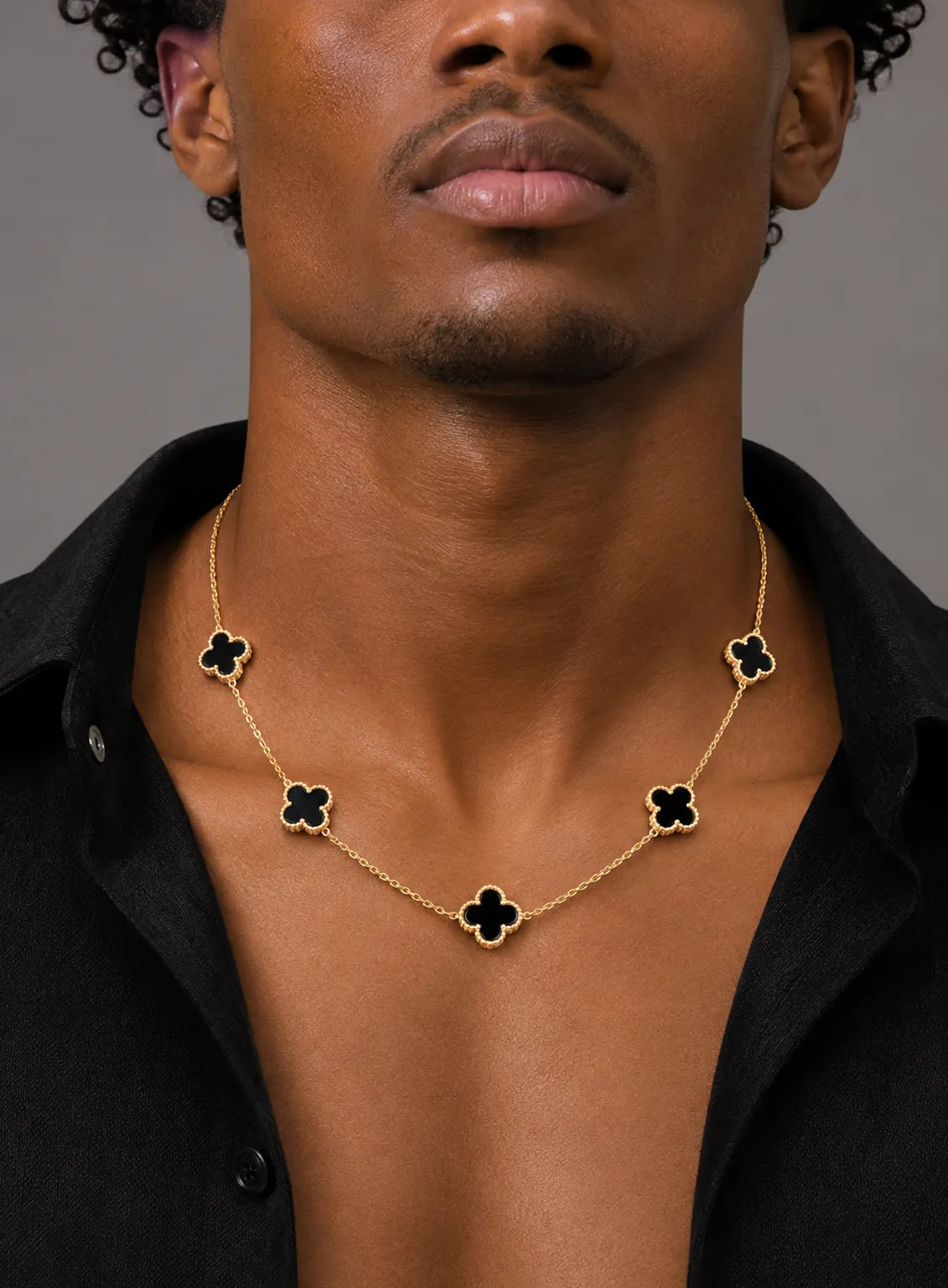 Gold Black Clover Link Necklace