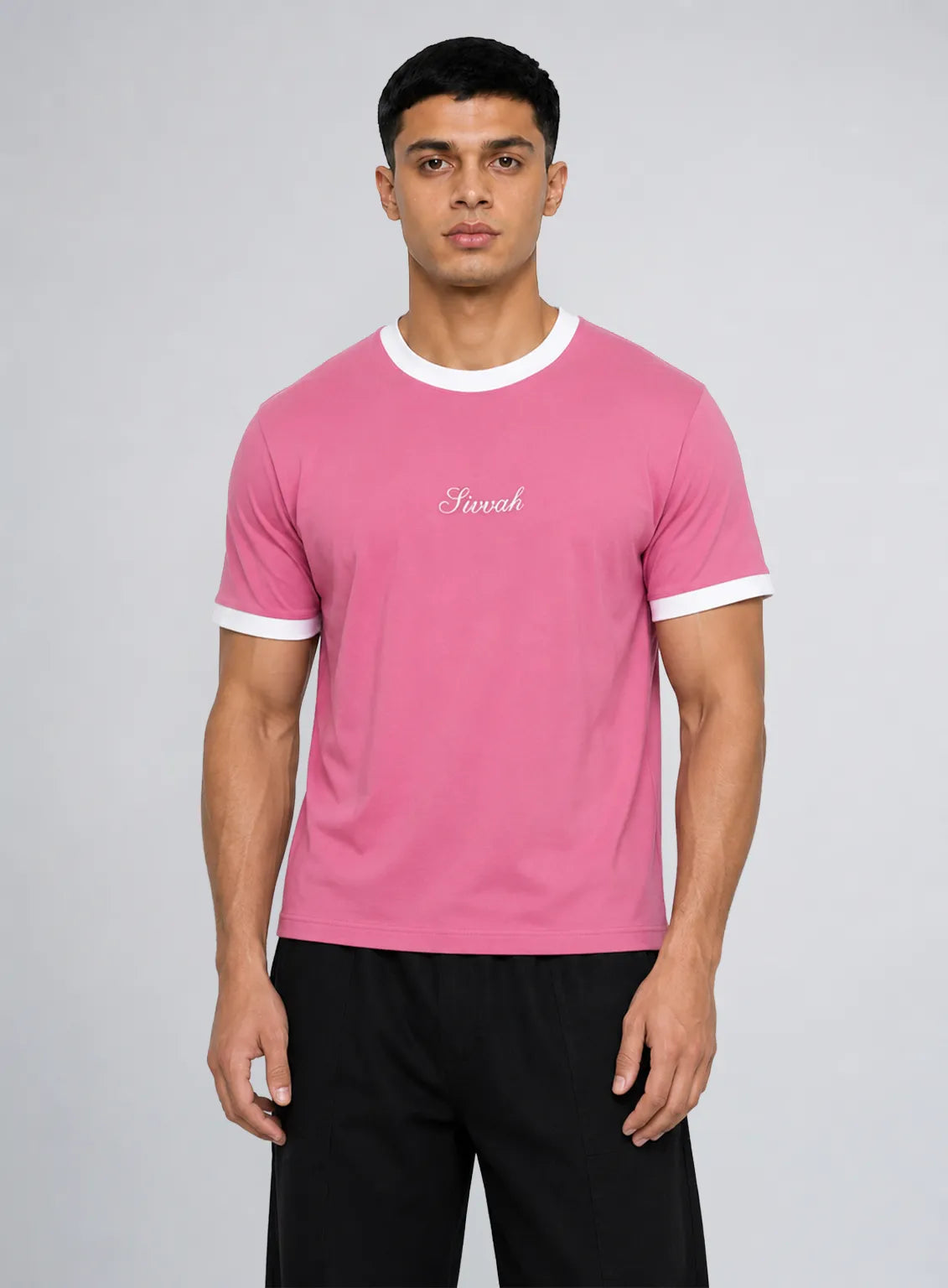 Ringer T-Shirt – Baby Pink & White