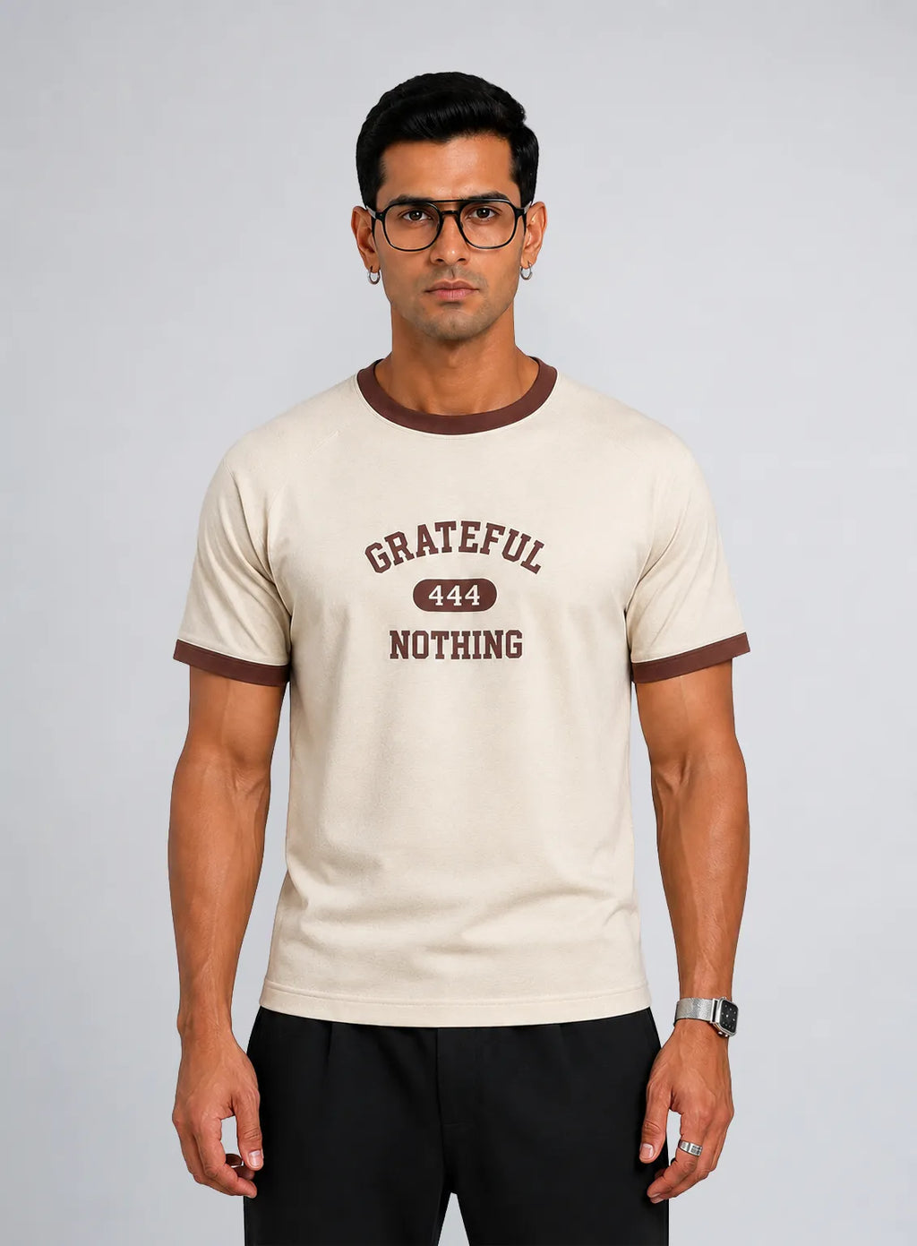 Ringer T-Shirt – off-white & Brown (Grateful 444)