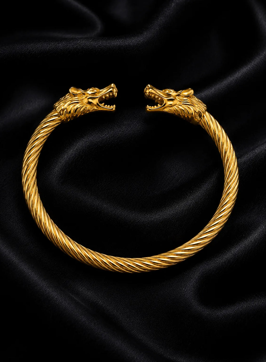 Gold Dragon Head Open Cuff Bracelet