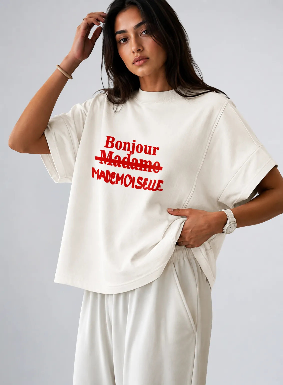 Bonjour Oversized Tee – Off-white