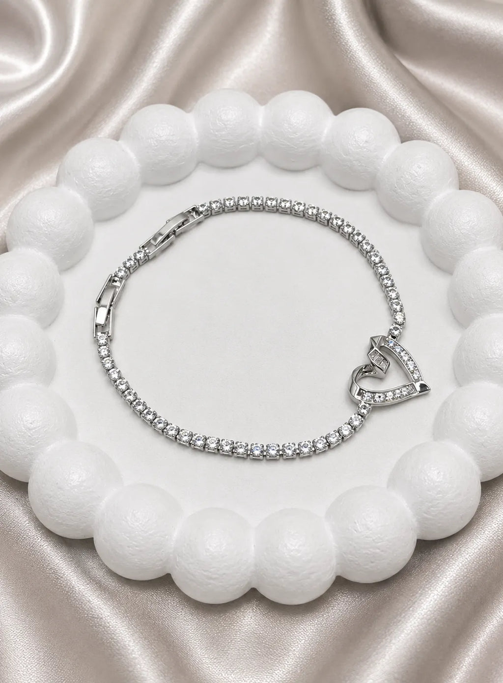 Silver Heart Crystal Tennis Bracelet