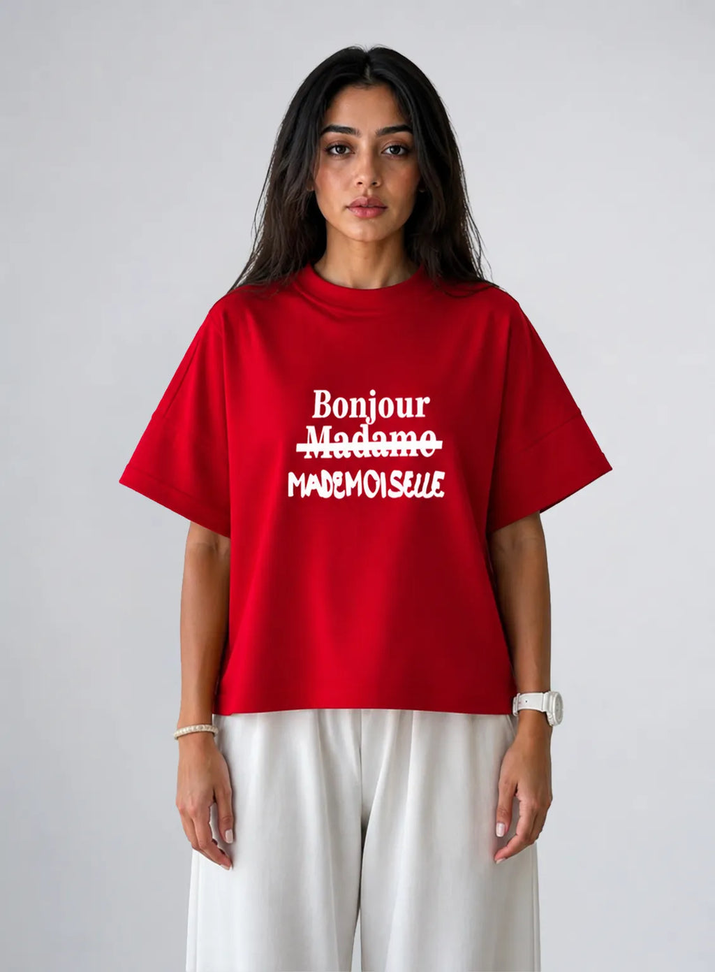Bonjour Oversized Tee – Red