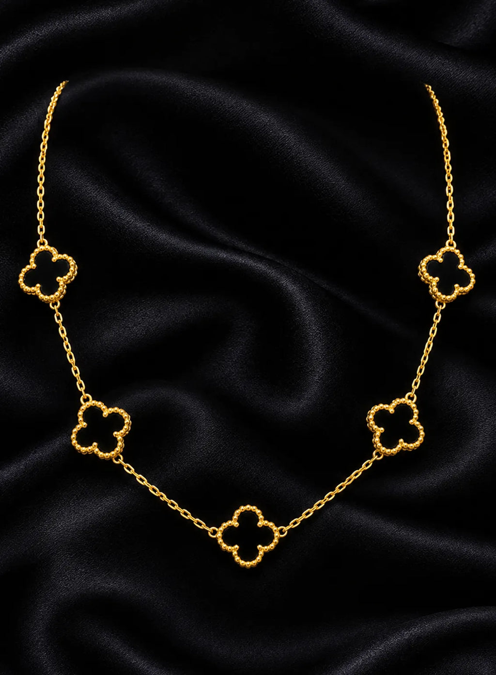 Gold Black Clover Link Necklace