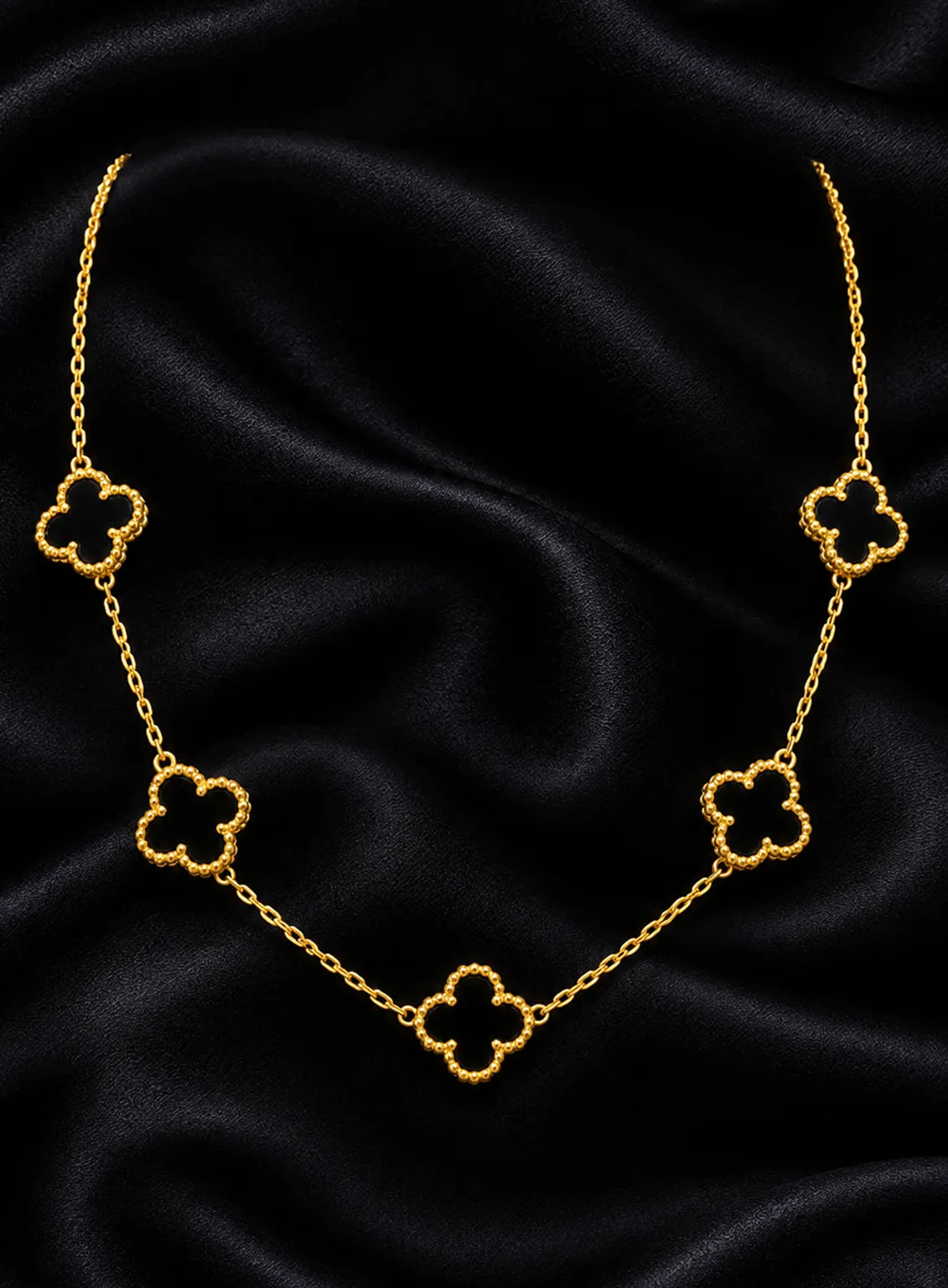 Gold Black Clover Link Necklace
