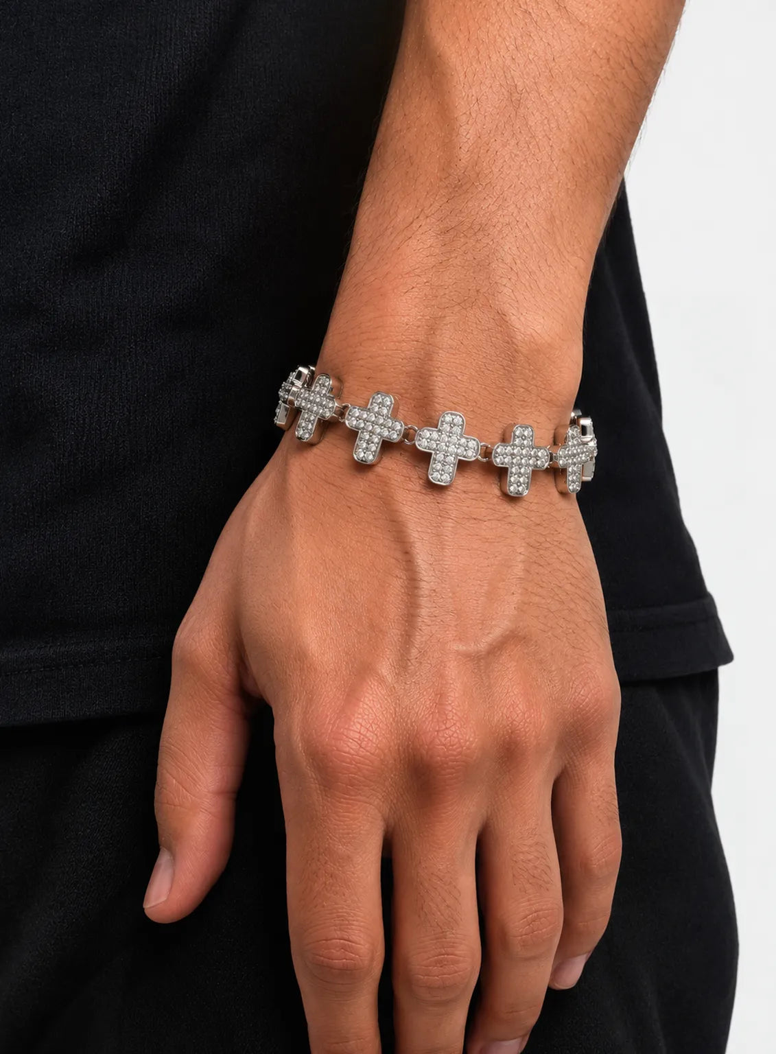 Silver Crystal Cross Link Bracelet