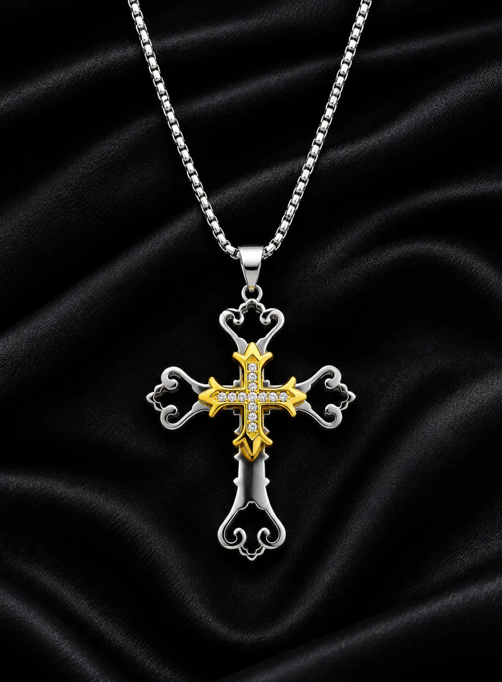 Silver & Gold Gothic Cross Pendant