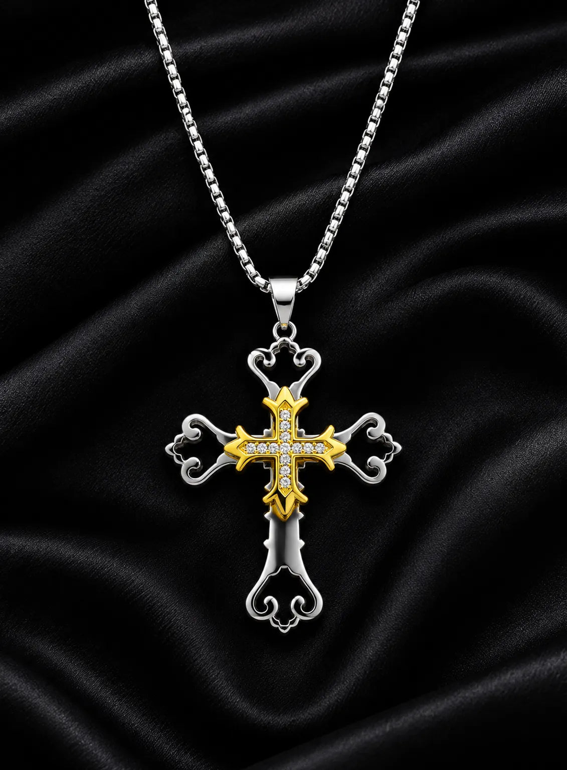 Silver & Gold Gothic Cross Pendant
