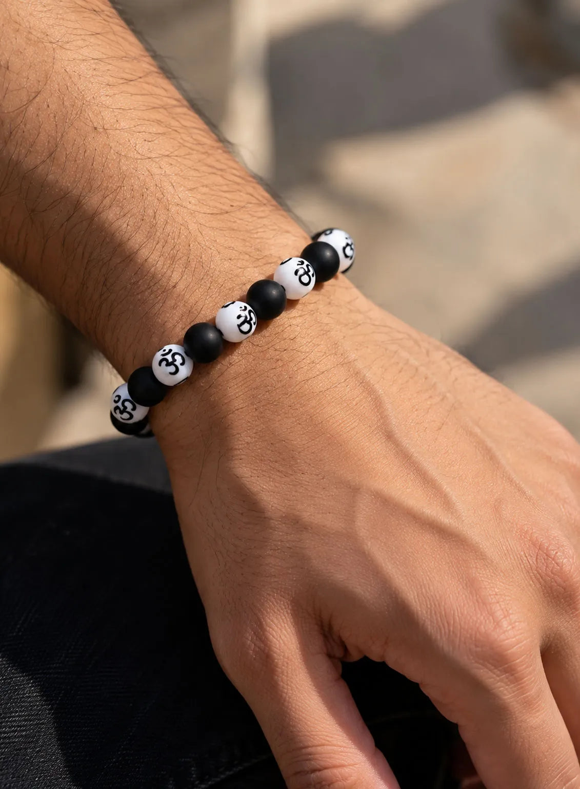 White & Black Om Bracelet