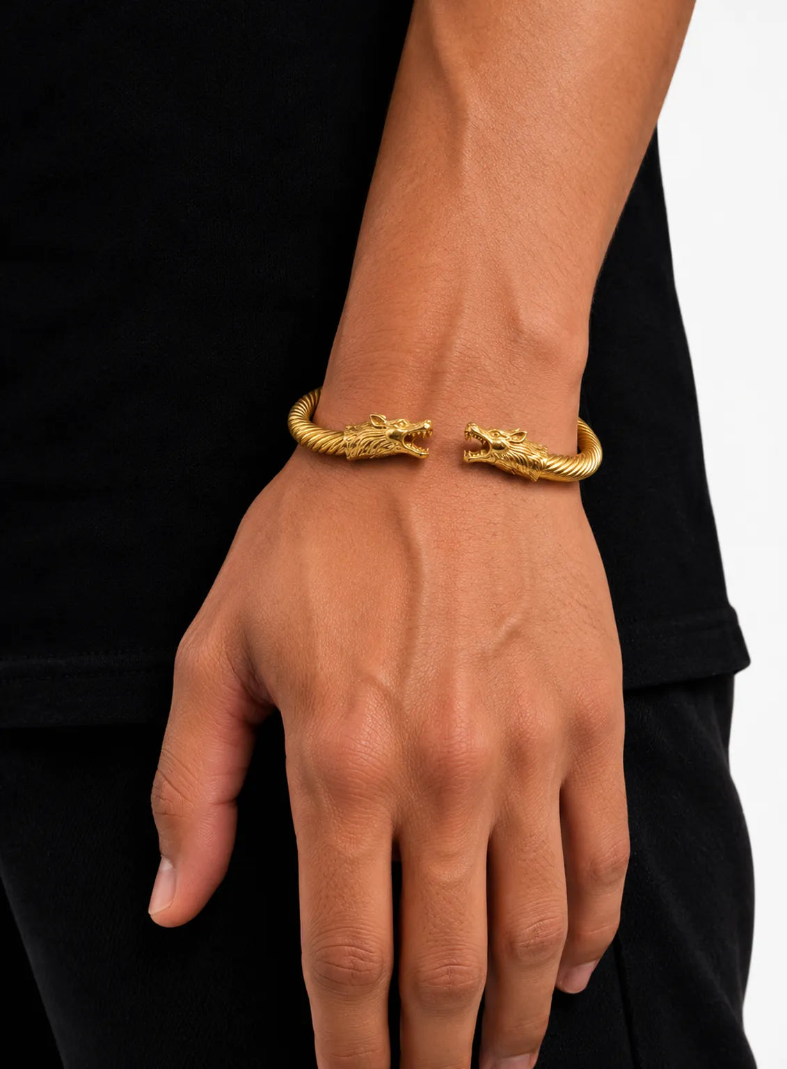 Gold Dragon Head Open Cuff Bracelet