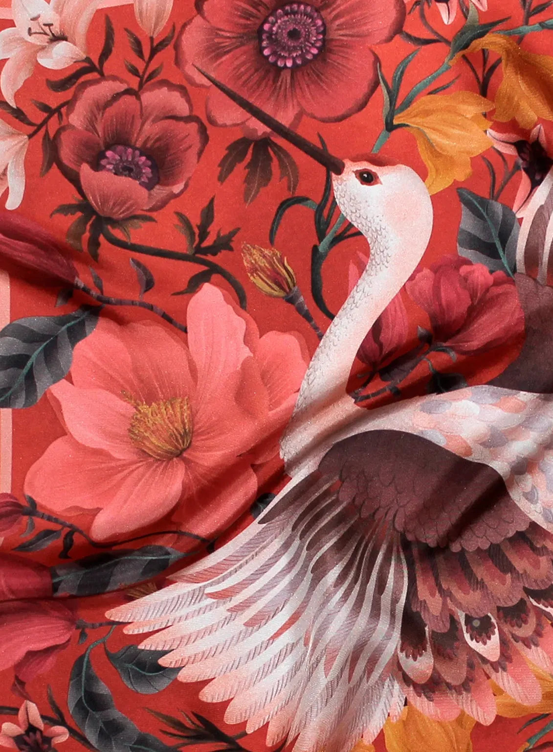 Crimson Crane Floral Scarf