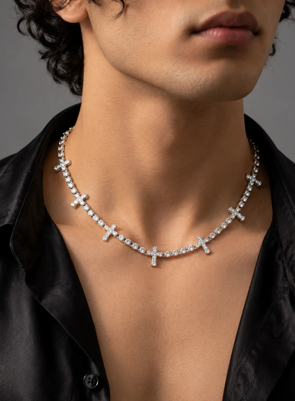 Crystal Cross Silver Tennis Necklace