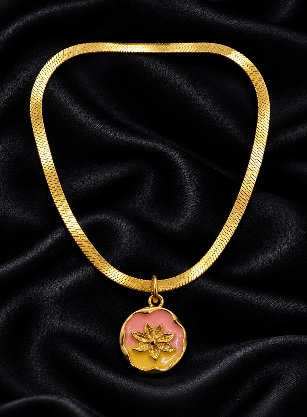 Gold Floral Enamel Pendant