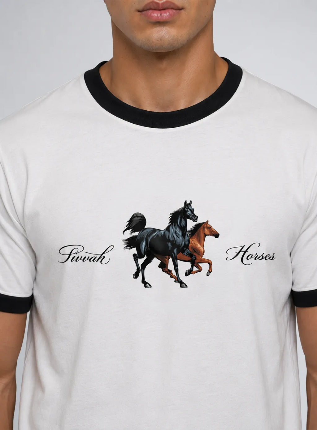 Ringer T-Shirt – White Black | Horses Edition