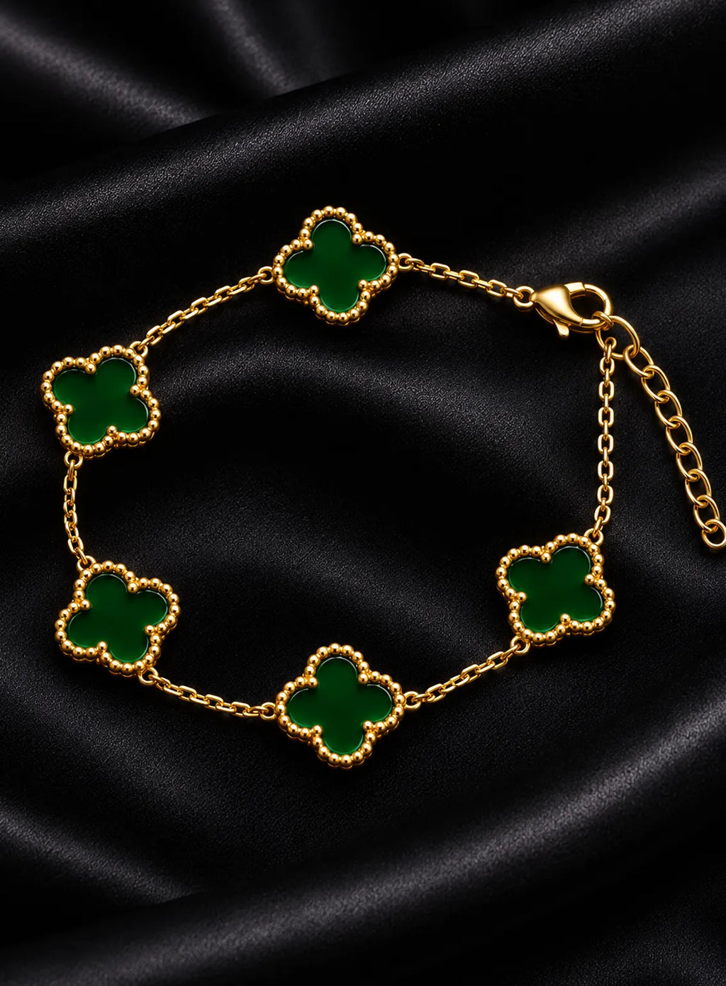 Emerald Green Clover Gold Bracelet