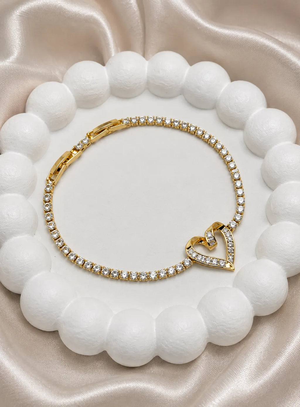 Golden Heart Crystal Tennis Bracelet