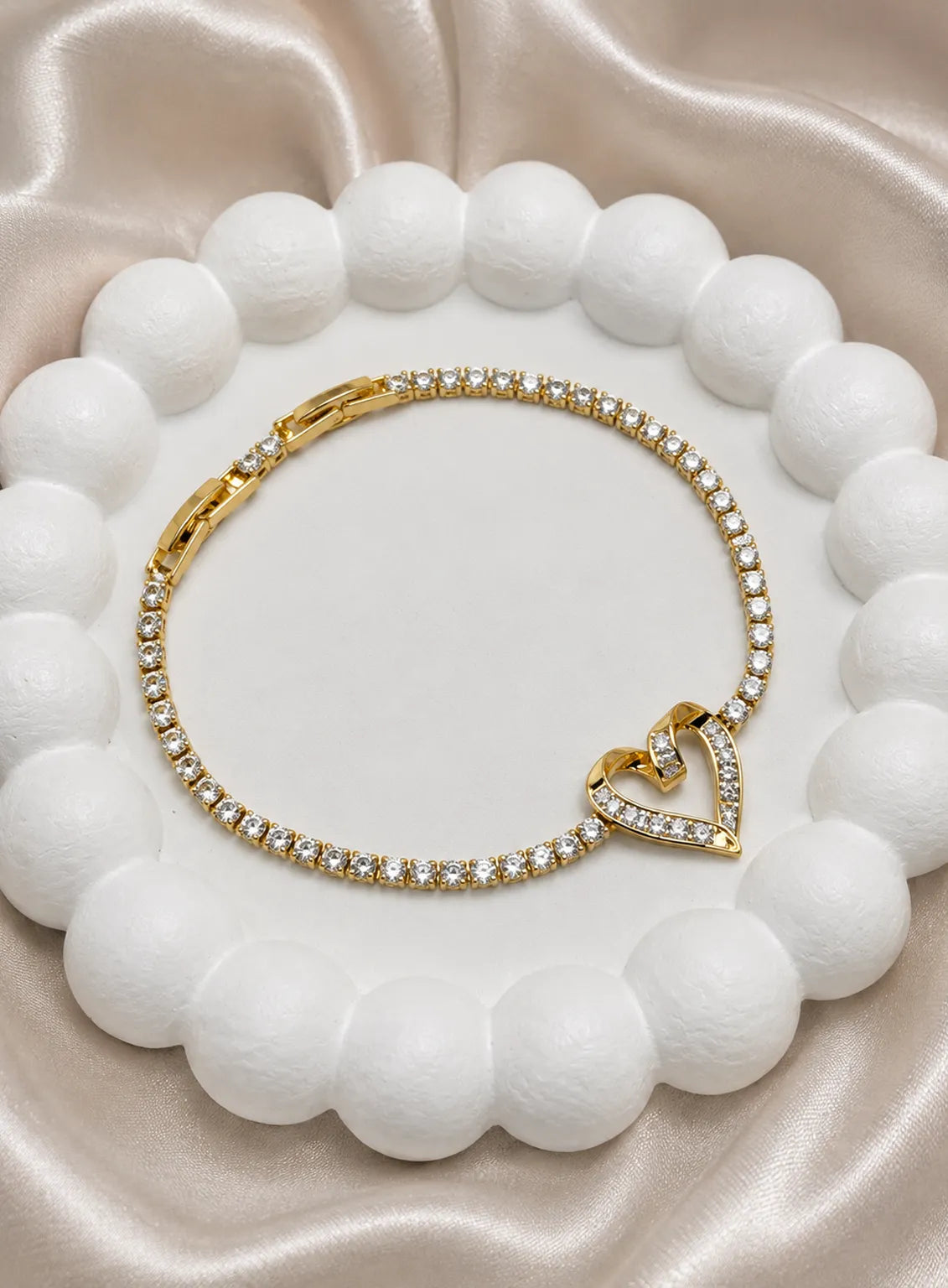 Golden Heart Crystal Tennis Bracelet