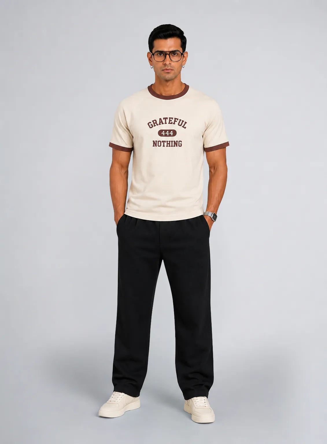 Ringer T-Shirt – off-white & Brown (Grateful 444)