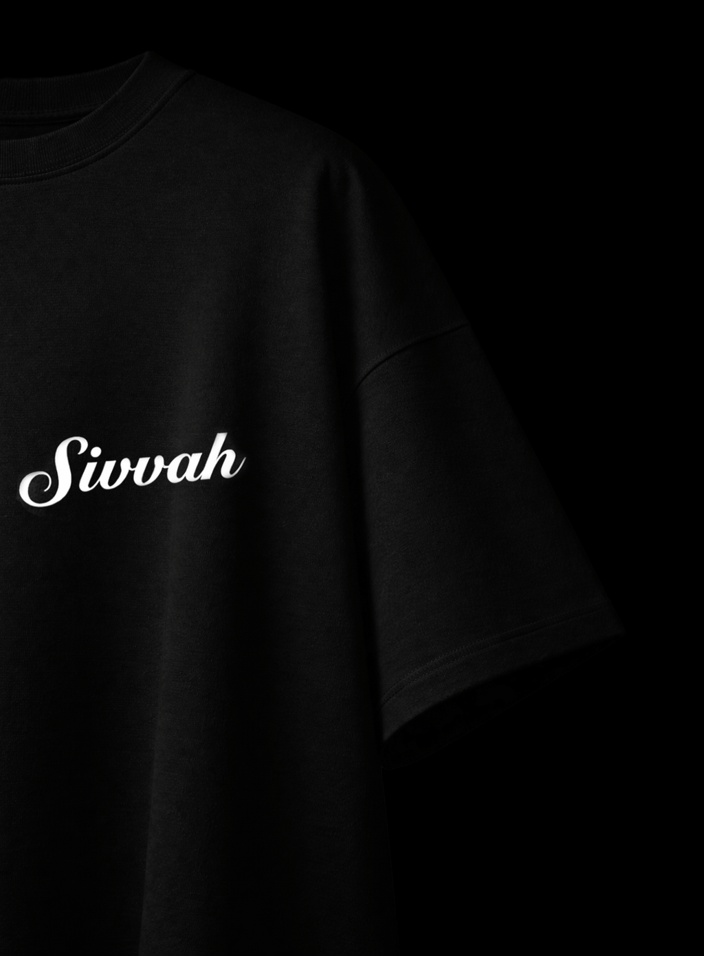 Black t-shirt with 'Sivvah' text on a black background