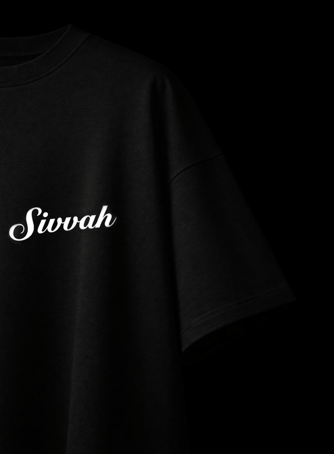 Black t-shirt with 'Sivvah' text on a black background