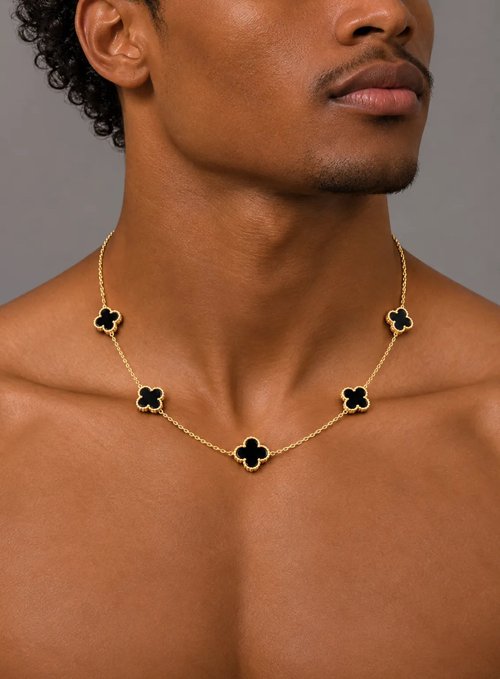 Gold Black Clover Link Necklace
