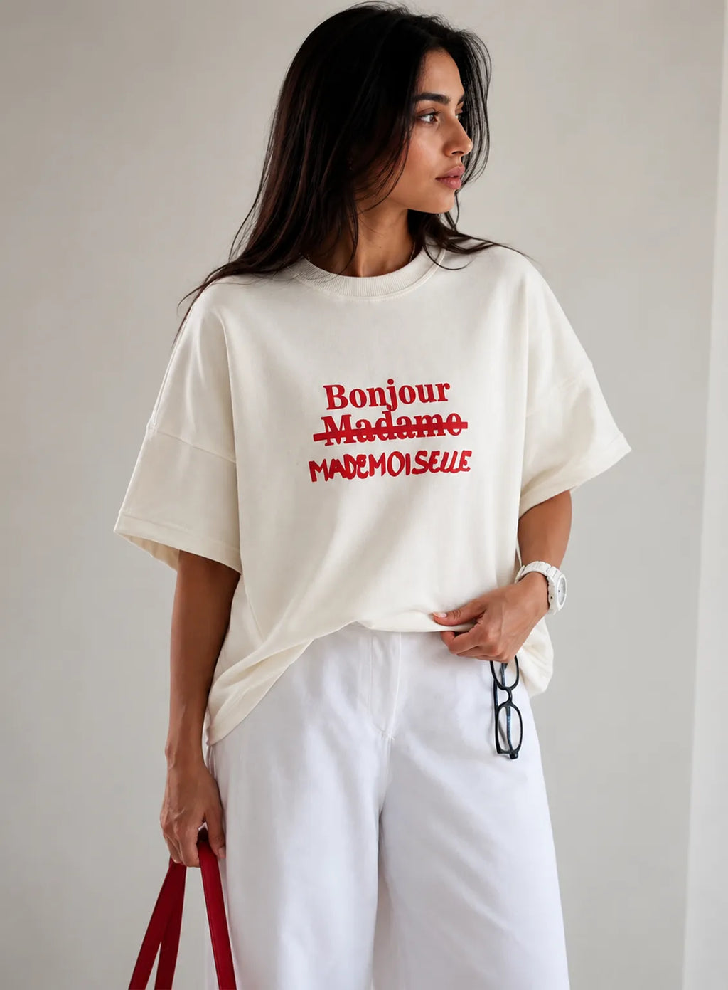 Bonjour Oversized Tee – Off-white