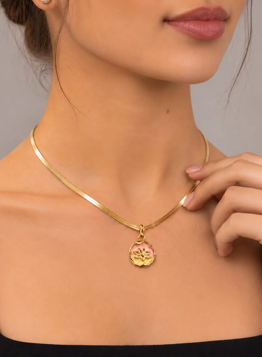 Gold Floral Enamel Pendant