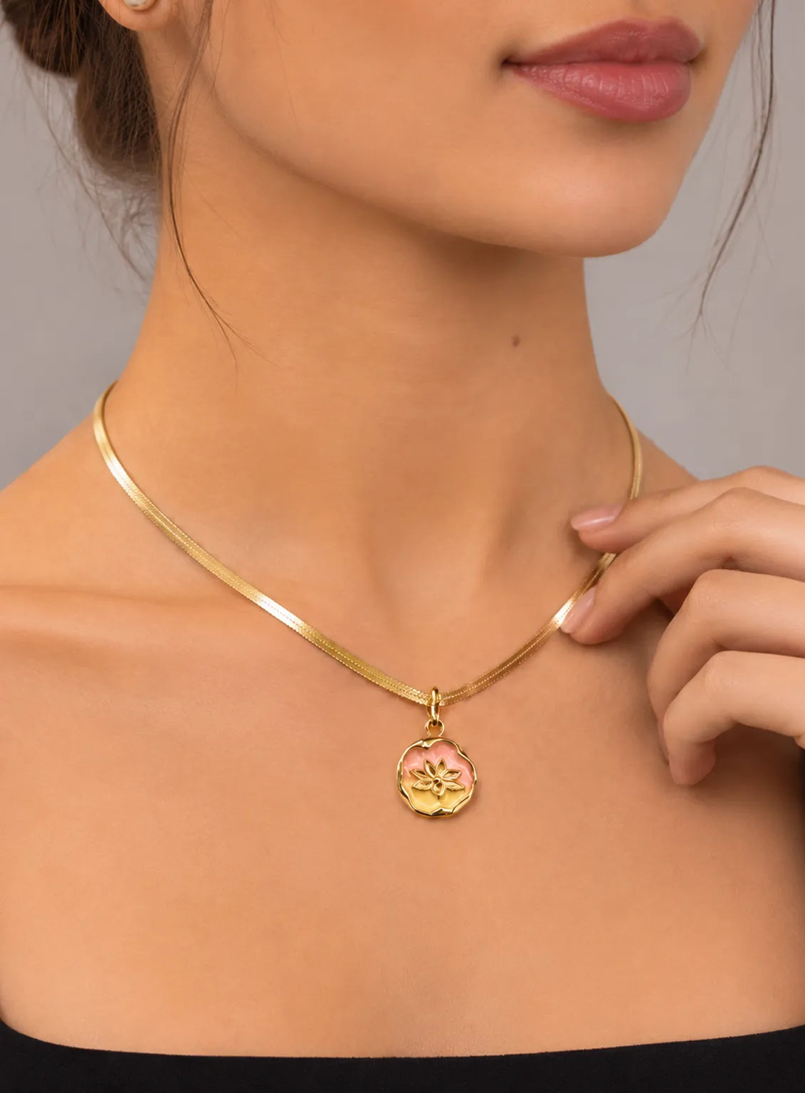Gold Floral Enamel Pendant