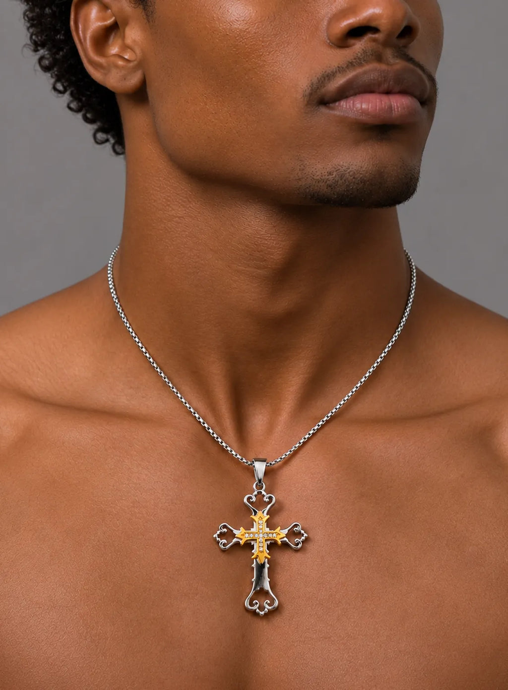 Silver & Gold Gothic Cross Pendant